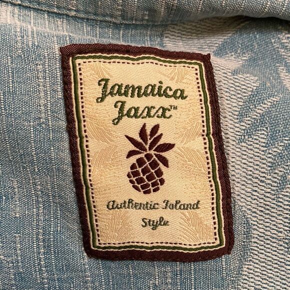 Jamaica Jaxx Light Blue Hawaii Flower Beachy Silk Short Sleeve Button‎ Do… - Picture 9 of 10